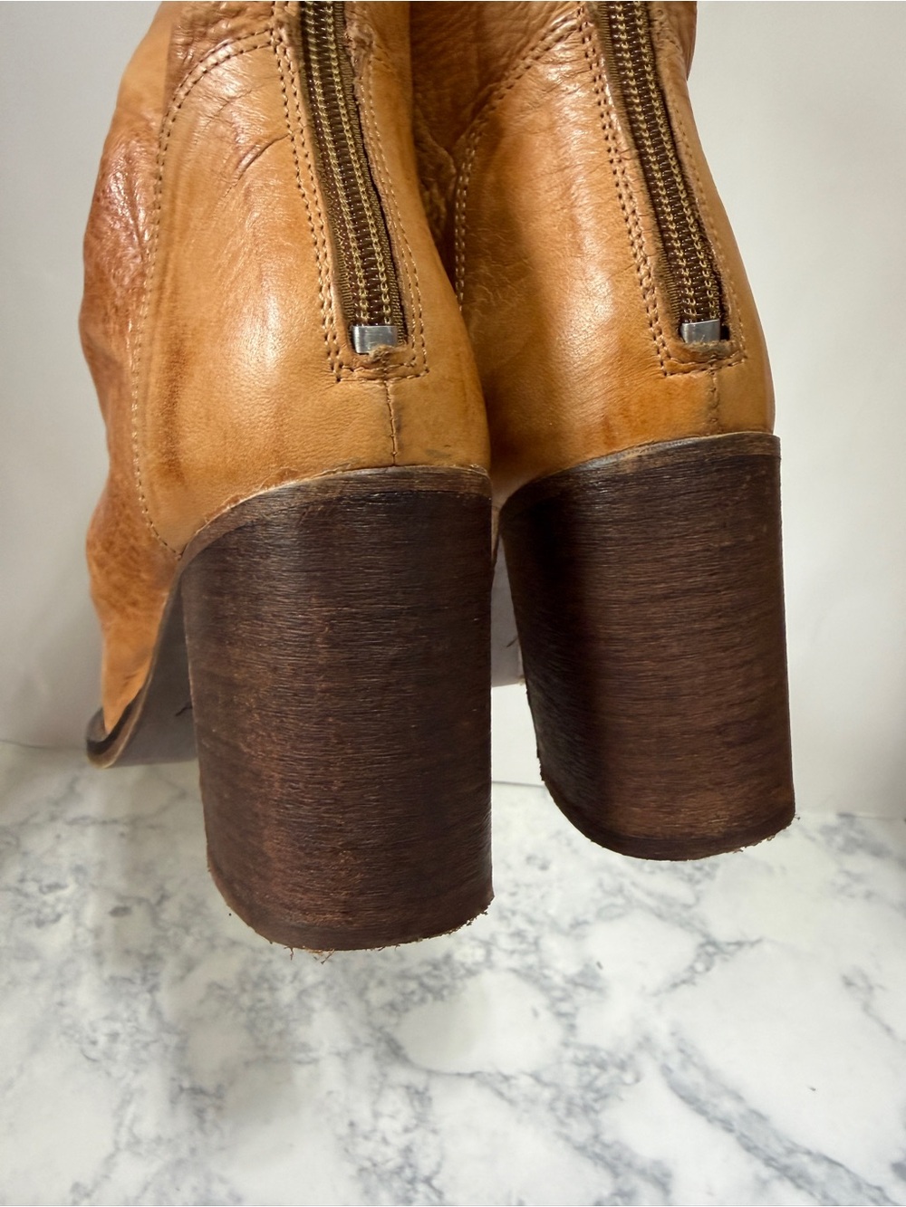 Free People Elle tan brown heeled boots leather slouchy Bootie size 8 - Picture 8 of 11